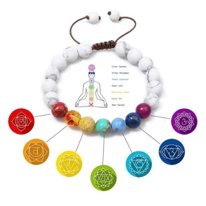 7 Chakra and Healing White Stone Braided Bracelet -