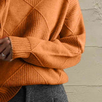 Thumbnail for Geometric Turtleneck Long Sleeve Sweater - T - 8 COLORS -