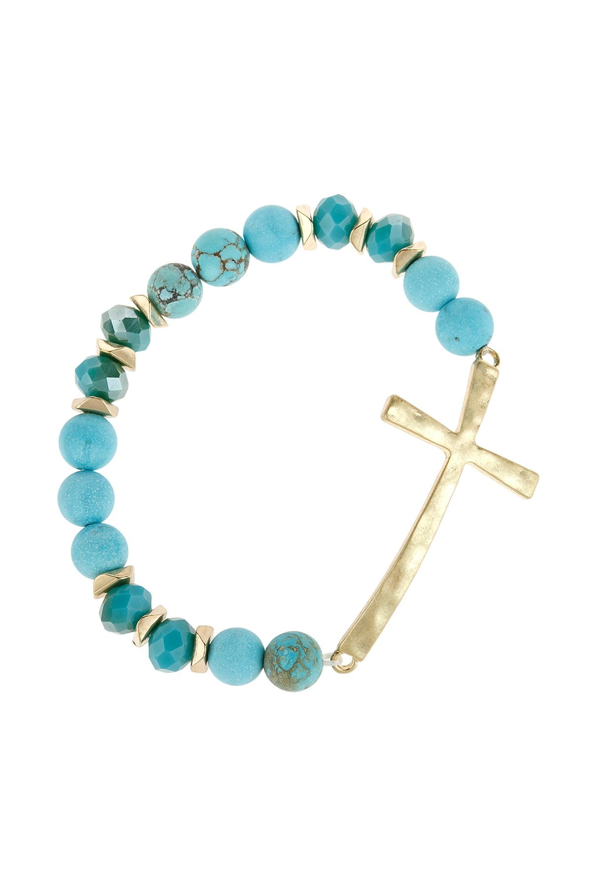 Riah Fashion - Mix Beads Hammered Cross Bracelet - 9 COLORS -