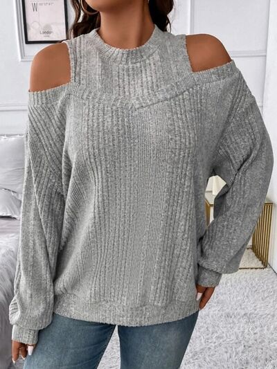 Round Neck Cold Shoulder Sweater - T - 4 COLORS -