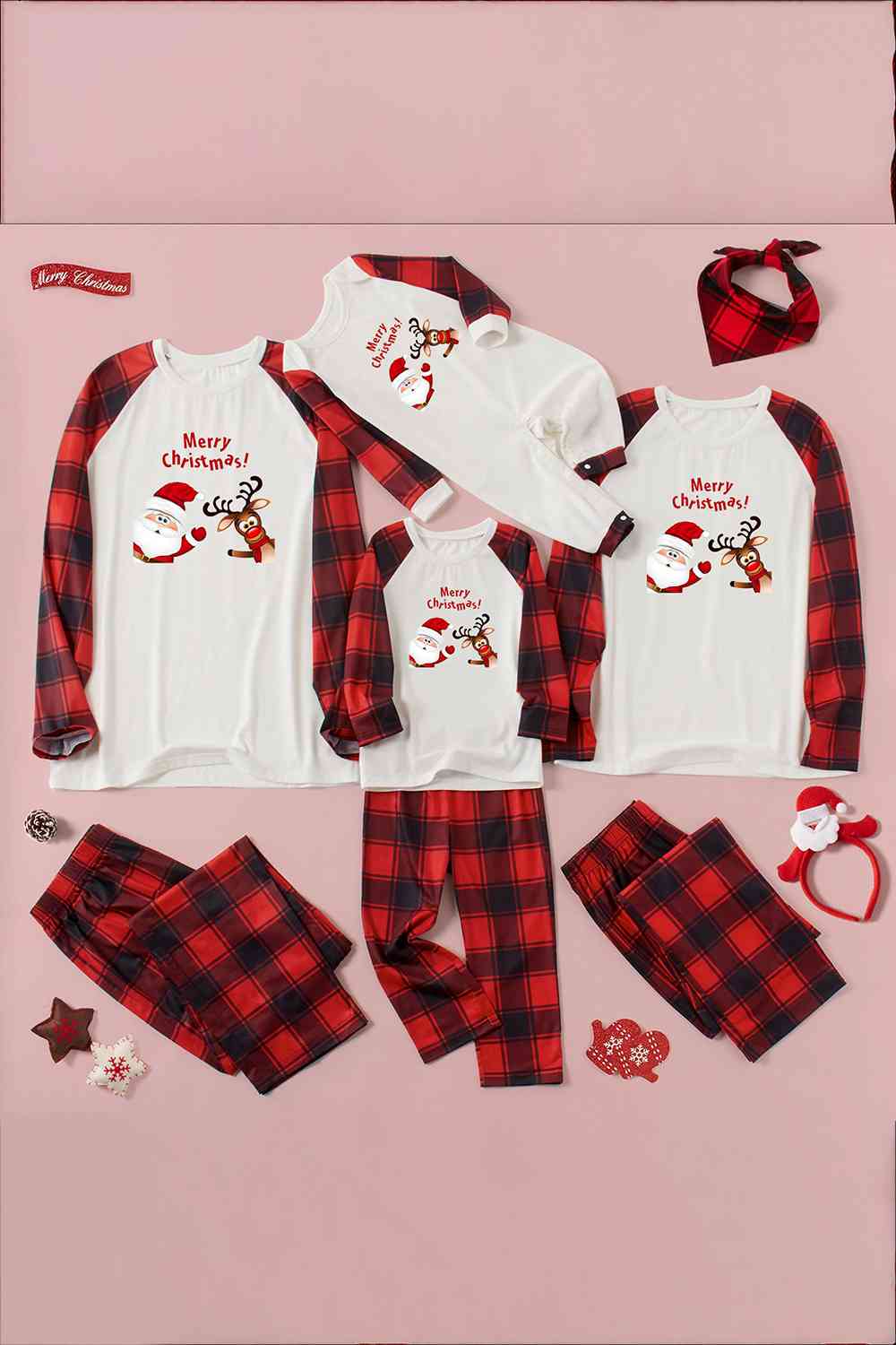 MERRY CHRISTMAS Graphic Top and Plaid Pants Set - T - SOLD BY SIZE / 2 PCS. - 4 SIZES -