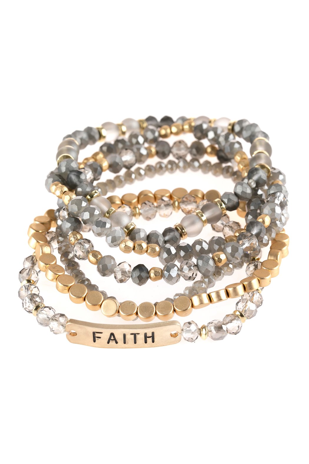 "Faith" Charm Mixed Beads Bracelet - 5 COLORS -