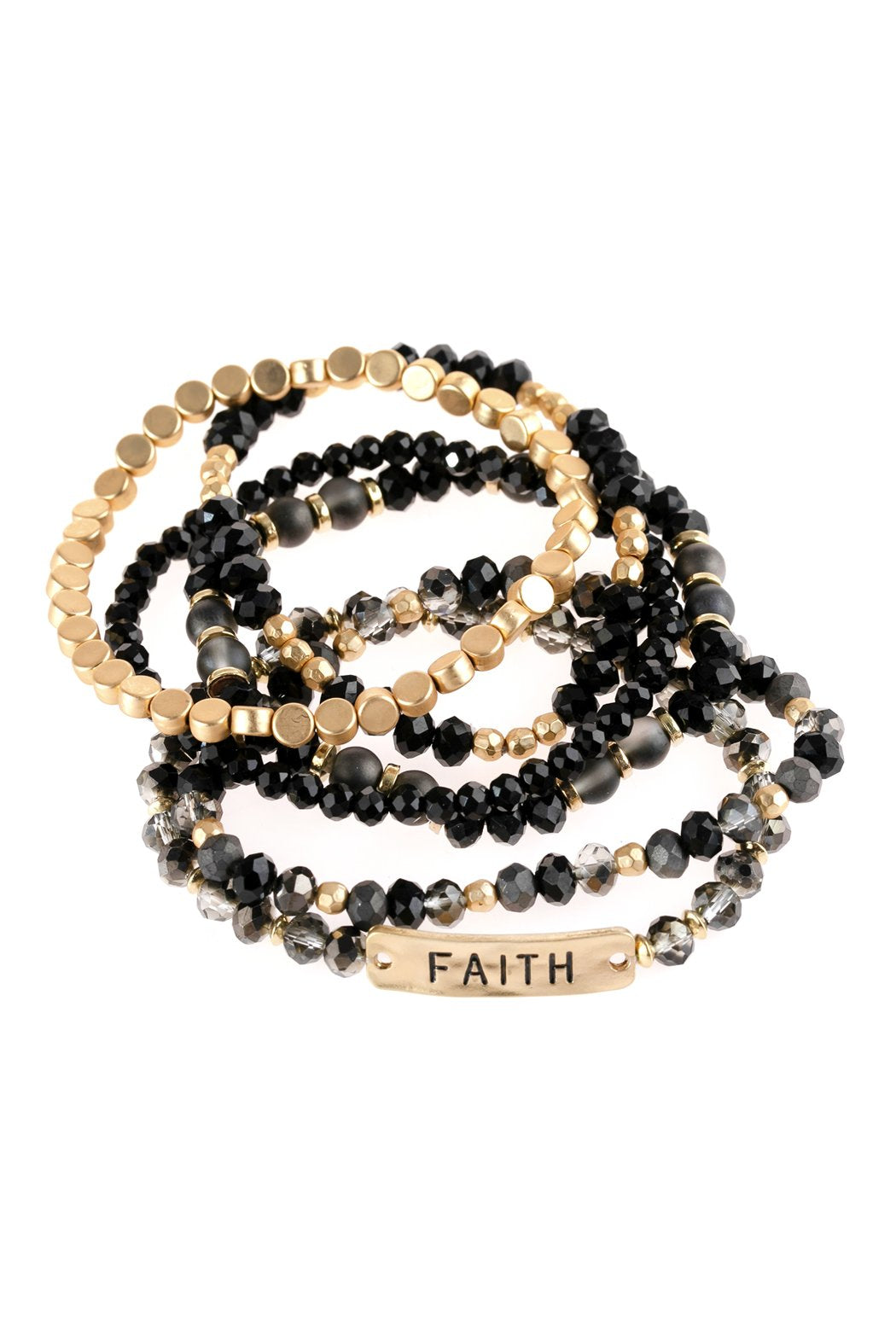 "Faith" Charm Mixed Beads Bracelet - 5 COLORS -