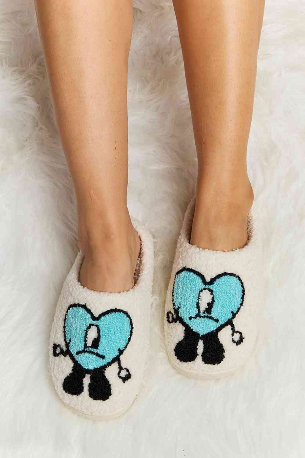 Melody Love Heart Print Plush Slippers - T - 2 COLORS -