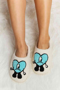 Thumbnail for Melody Love Heart Print Plush Slippers - T - 2 COLORS -