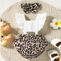 Thumbnail for Leopard Print Cutout Square Neck Romper set with Headband - 3 PCS. - T - 1 COLOR -