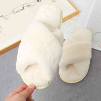 Thumbnail for Faux Fur Crisscross Strap Slippers - T - 7 COLORS -