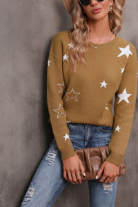 Thumbnail for Star Round Neck Sweater - T - 2 COLORS -