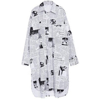 Thumbnail for Marigold Shadows - Toriko Newspaper Print Shirt Dress - 1 COLOR -