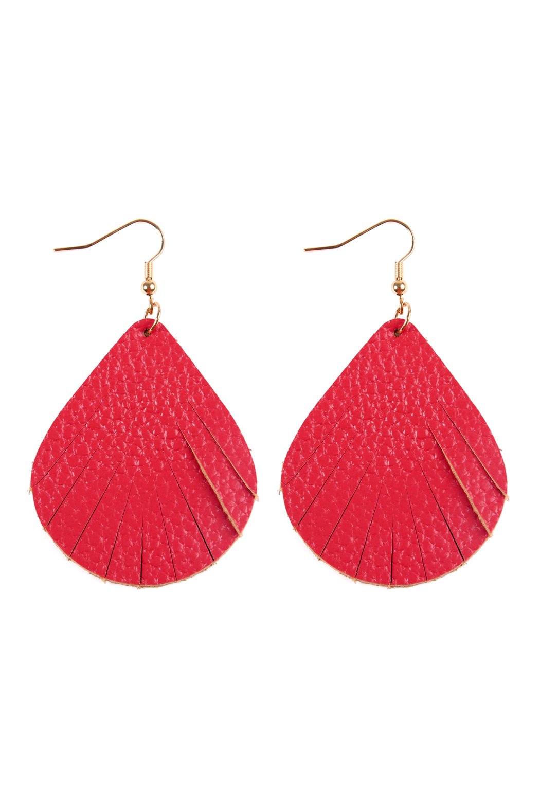 Fringed Pear Shaped Leather Earrings - 10 COLORS