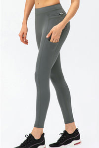 Thumbnail for Full Size Slim Fit High Waist Long Sports Pants Leggings with Pockets - T - 4 COLORS -