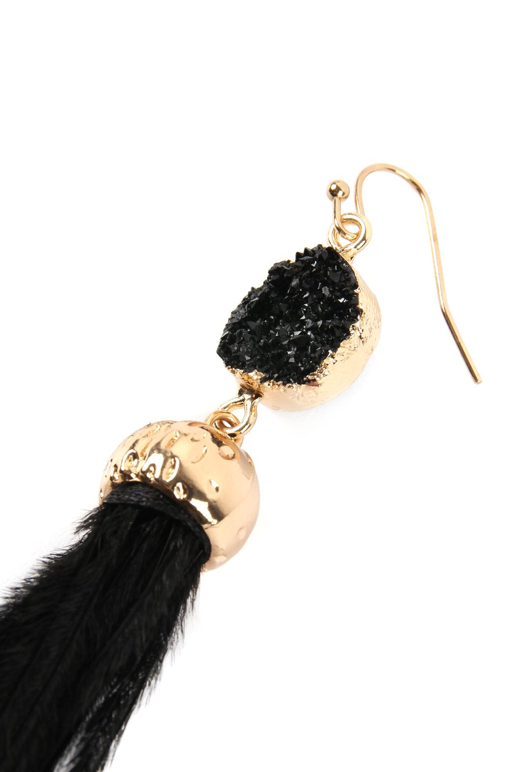 Riah Fashion - Druzy Stone Dangling Feather Earrings - 7 COLORS -