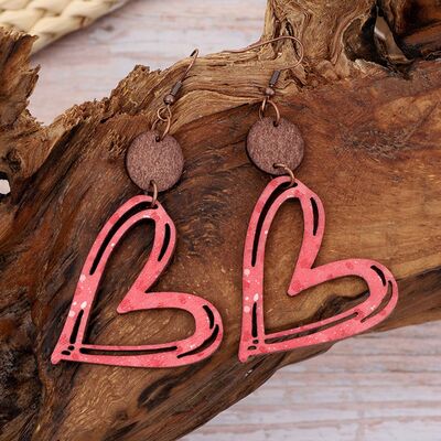 Cutout Heart Shape Wood Earrings - T - 1 COLOR -