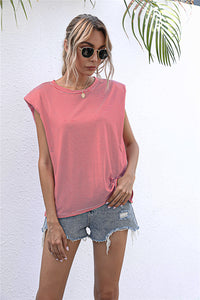 Thumbnail for Round Neck Cap Sleeve Tee - T - 6 COLORS -