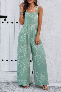 Thumbnail for Printed Wide Strap Jumpsuit with Pockets - T - 4 COLORS -