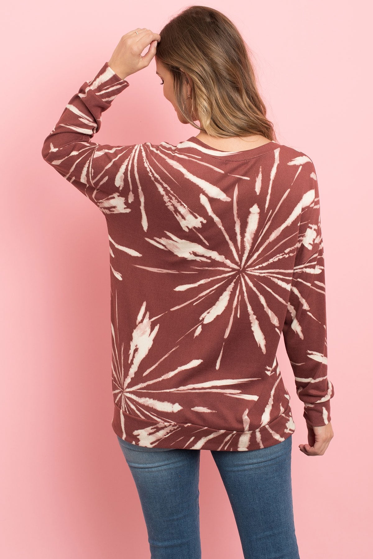 Kangaroo Pocket Tie Dye Long Sleeve Top - 4 COLORS -