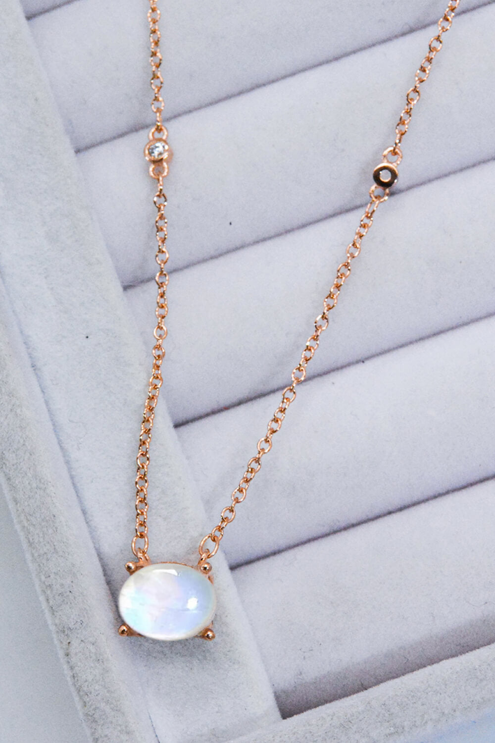 Geometric Moonstone Pendant Necklace - T - 2 FINISHES -