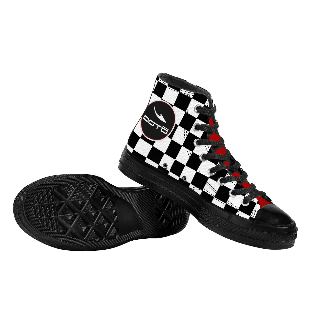 OOTO - CHECKERED W/ RED - SF_D71 High Top Canvas Shoes - Black soles - 1 COLOR -