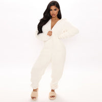 Thumbnail for Long Sleeve Hooded Casual Jumpsuit Pants Plush Loungewear - K - 7 COLORS -