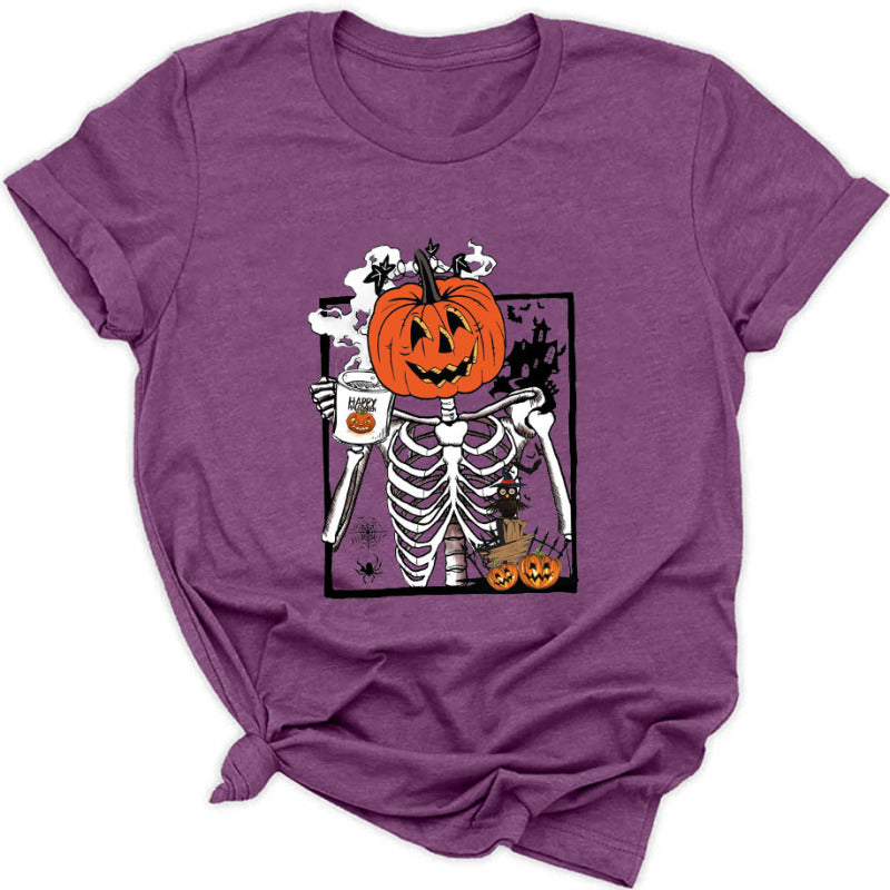 Women's Halloween Pumpkin Skull Series T-Shirt - K - 4 COLORS -