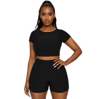 Thumbnail for Women's Bubble Fabric Sports Short Sleeve & Shorts 2 PC. SET - K - 3 COLORS -