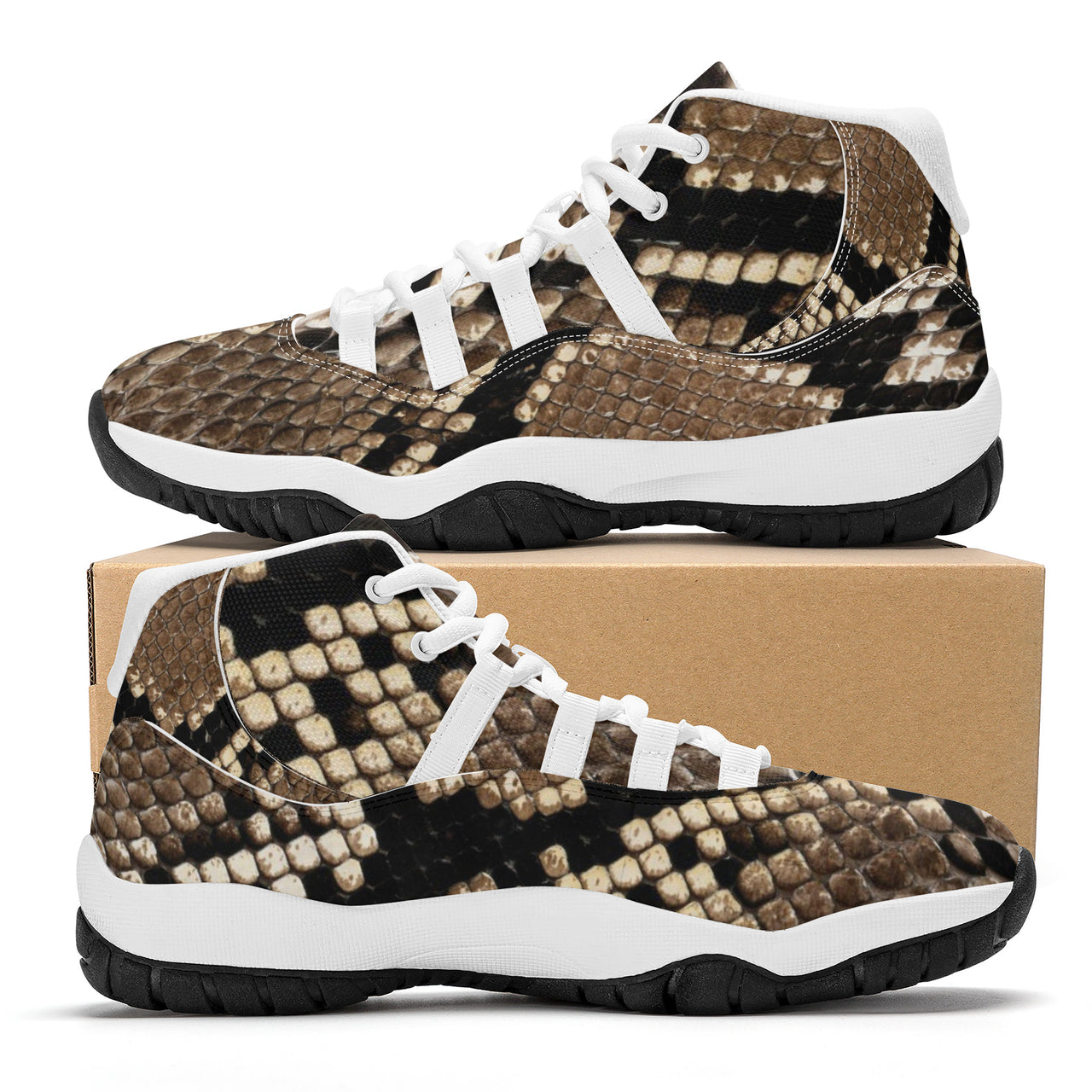 OOTO - SNAKE SKIN (print) High Top Air Retro Sneakers - White soles - 1 COLOR -