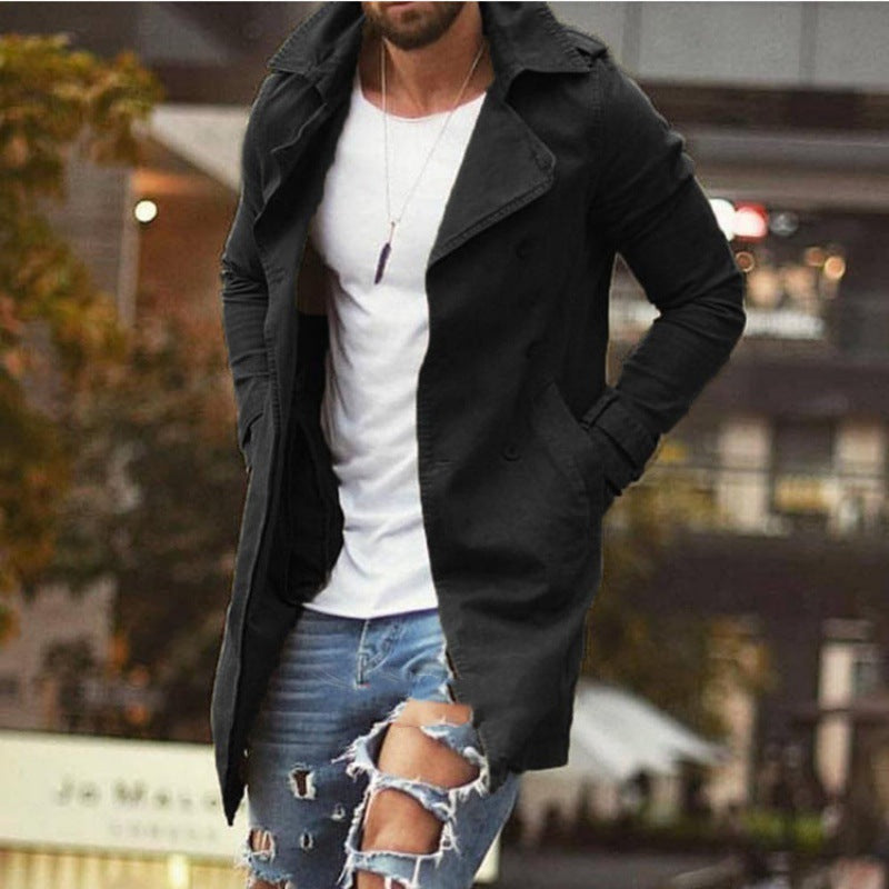 Men's coat mid-length slim fit large size windbreaker casual jacket - K - 5 COLORS -