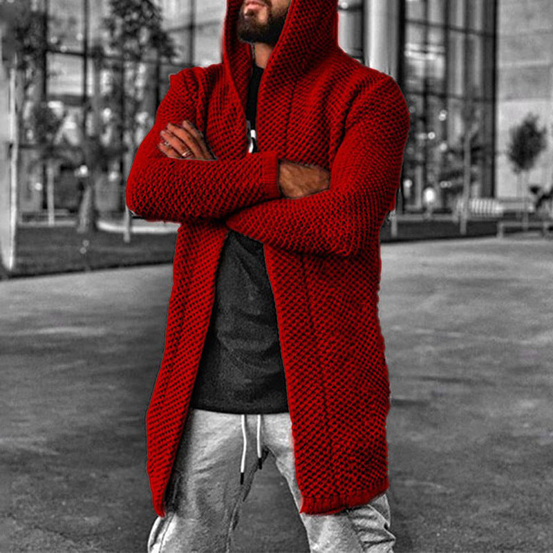 Men's hooded long sleeve knitted sweater cardigan - K - 6 COLORS -