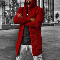 Thumbnail for Men's hooded long sleeve knitted sweater cardigan - K - 6 COLORS -