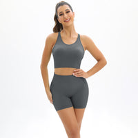 Thumbnail for Women's Beautiful Back High Waist Peach Hip Seamless Knitted Tank Top Shorts Two-Piece Set - K - 6 COLORS -