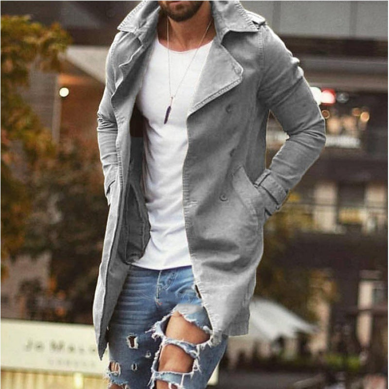 Men's coat mid-length slim fit large size windbreaker casual jacket - K - 5 COLORS -