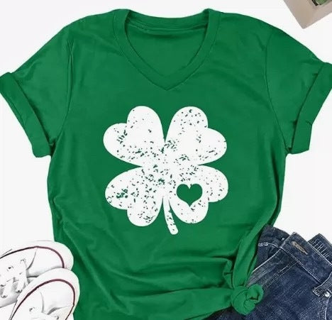 Women's St. Patrick's Day lucky shamrock print T-shirt - K - 1 COLOR -