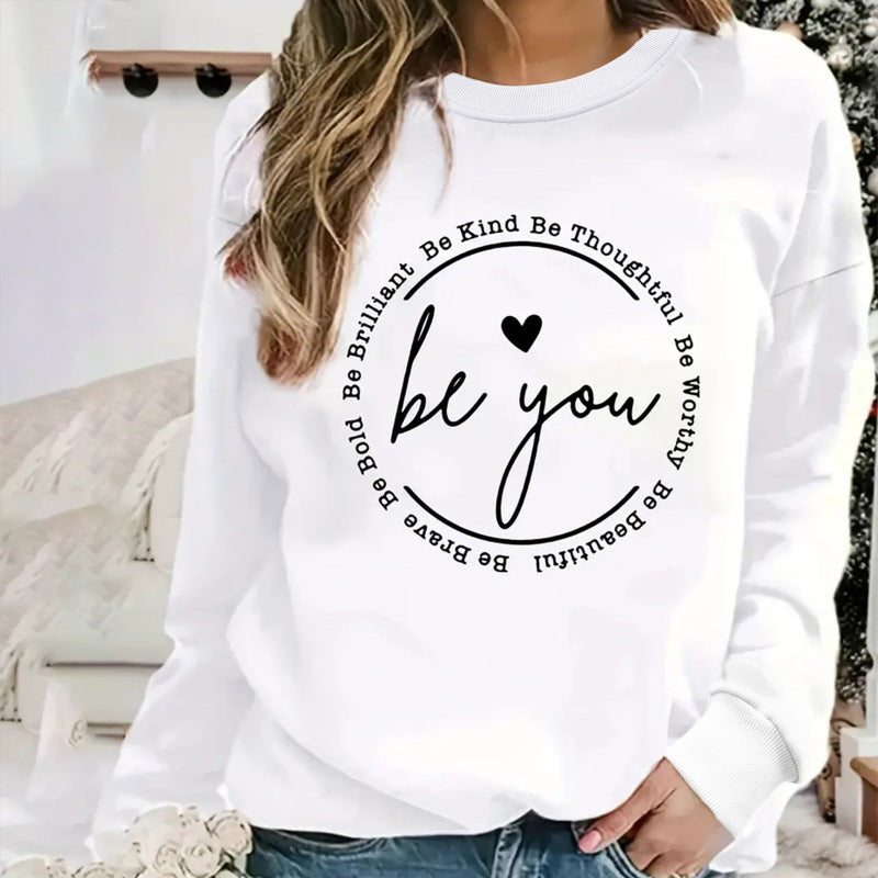 New "be You" printed round neck long sleeve sweatshirt - K - 5 COLORS -