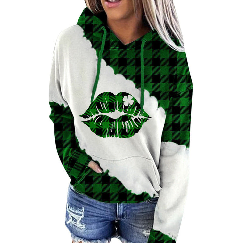 Women's St. Patrick's Irish Day Hooded Color Block Long Sleeve Sweatshirt - K - 1 COLOR -