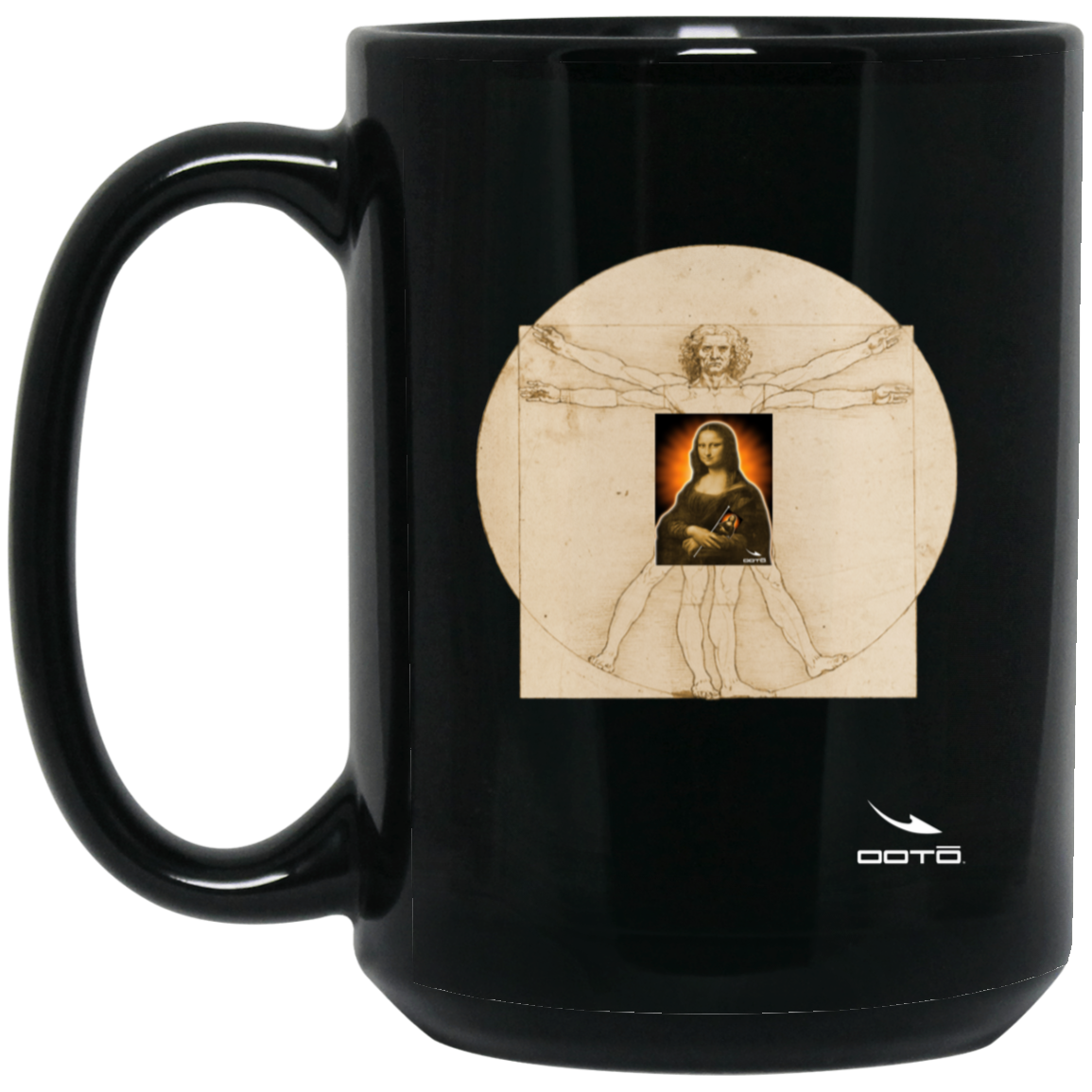 DAVINCIS' VITRUVIAN MEETS MONA X OOTO - BM15OZ 15 oz. Black Mug - 1 COLOR -