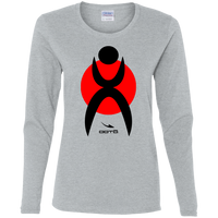 Thumbnail for GLYPHIC EN BLACK OVER RED - G540L Ladies' Cotton LS T-Shirt - 3 COLORS -