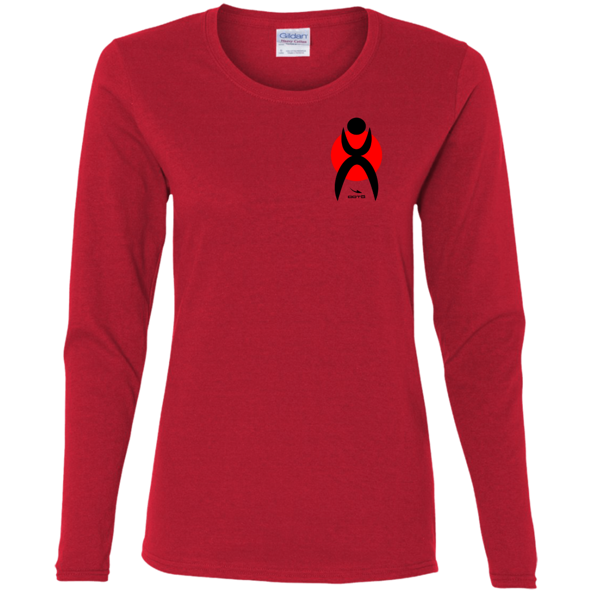 GLYPHIC EN BLACK OVER RED - G540L Ladies' Cotton LS T-Shirt - 5 COLORS -