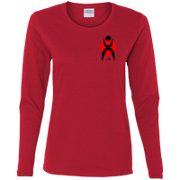 Thumbnail for GLYPHIC EN BLACK OVER RED - G540L Ladies' Cotton LS T-Shirt - 5 COLORS -