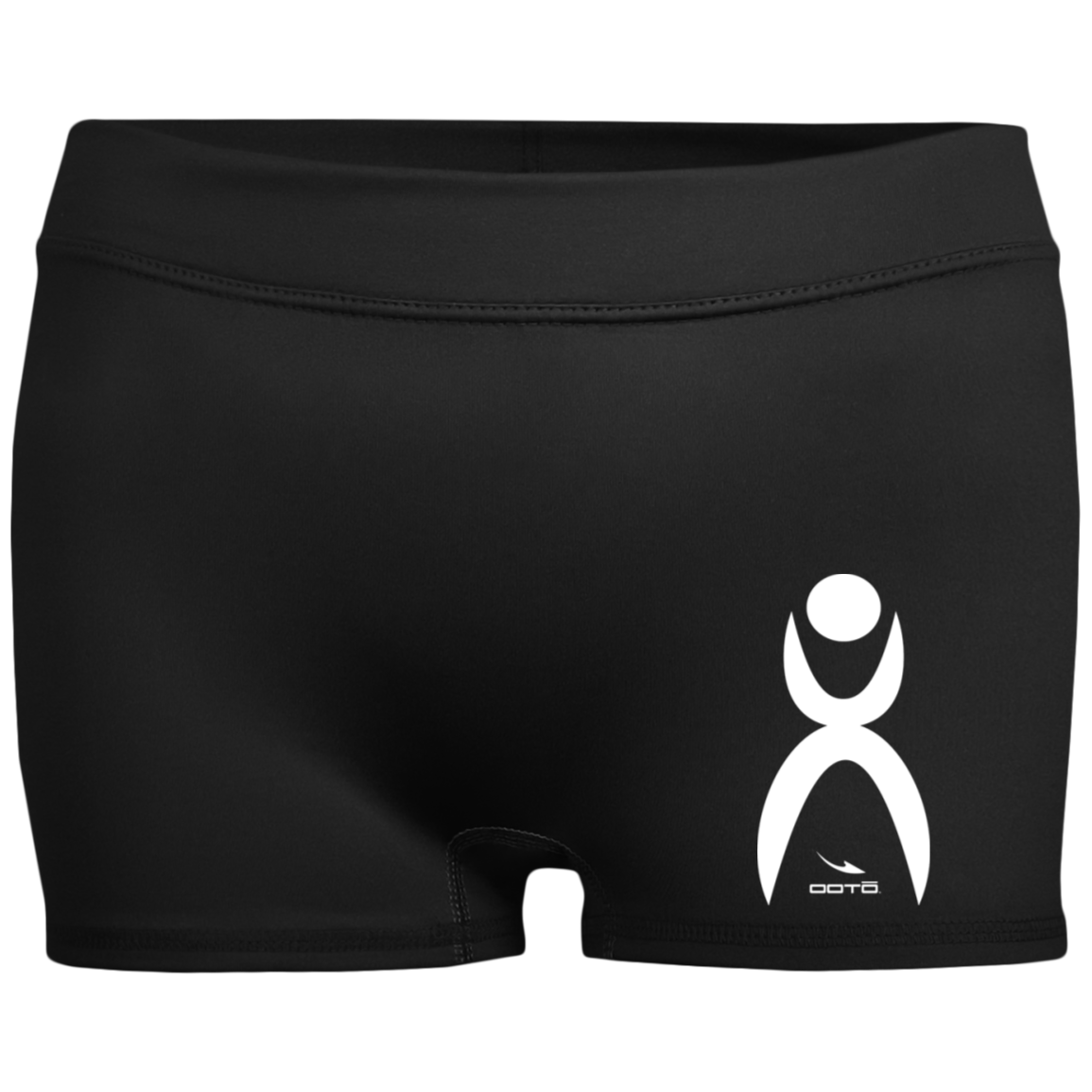 OOTO - GLYPHIC EN WHITE - 1232 Ladies' Fitted Moisture-Wicking 2.5 inch Inseam Shorts - 6 COLORS