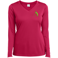 Thumbnail for BIG STEPPIN GLYPHIC EN LIME 3D PRINT - SM LST353LS Ladies’ Long Sleeve Performance V-Neck Tee - 4 COLORS -