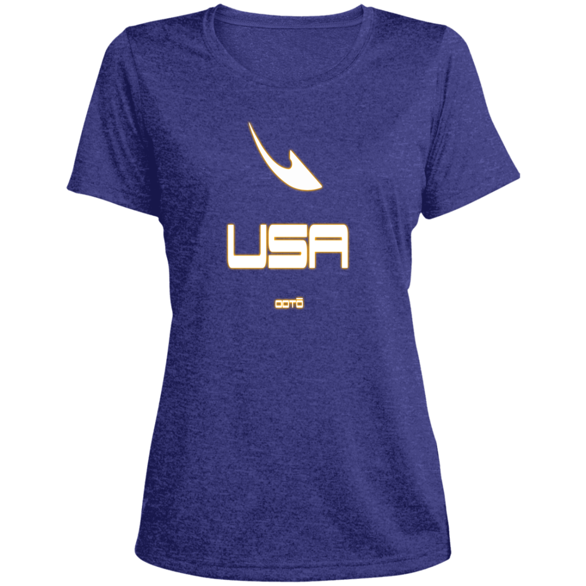 USA OOTO DASH EN WHITE STRETCH - MZ OG - LST360 Ladies' Heather Scoop Neck Performance Tee - 6 COLORS -