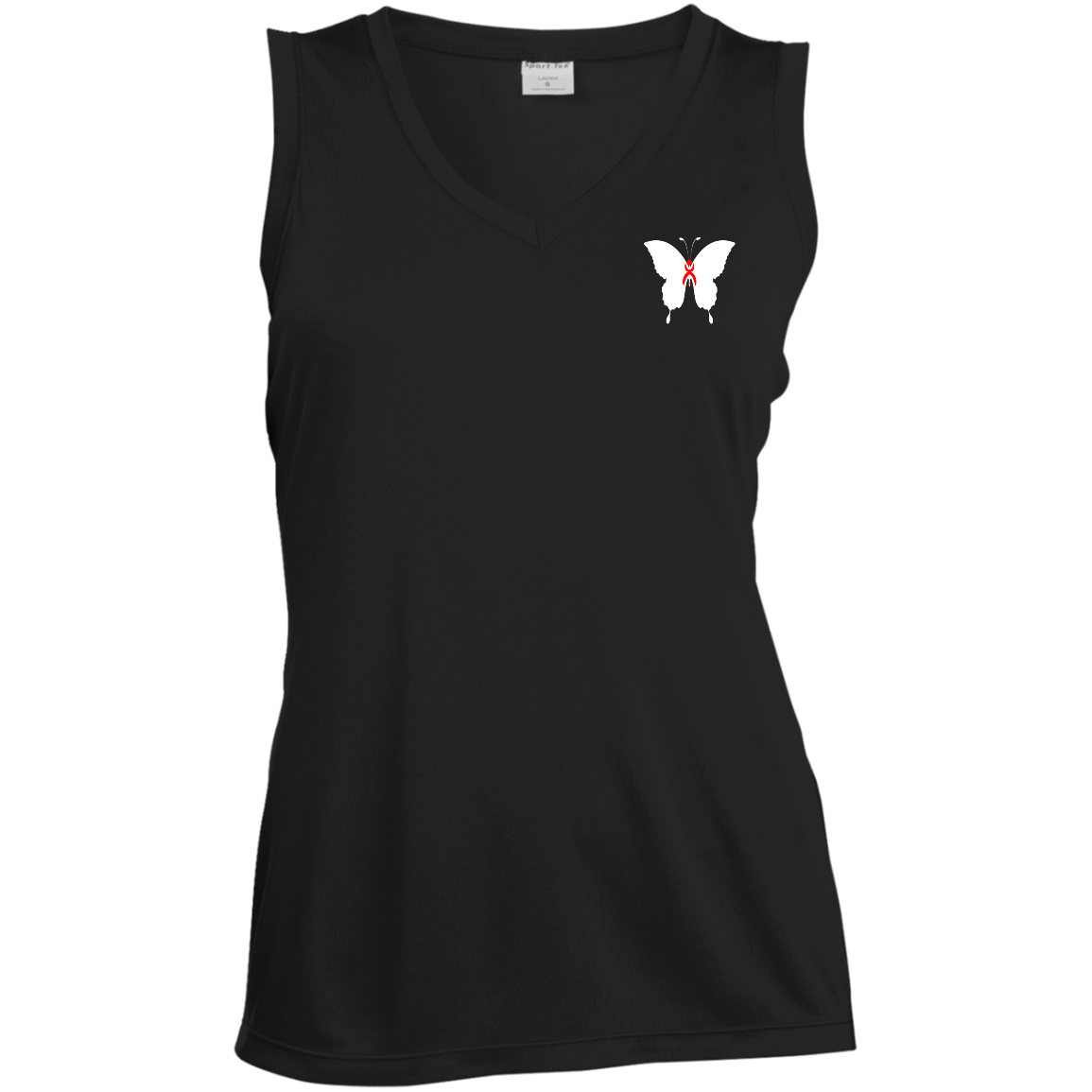 BUTTERFLY EN WHITE -  RED GLYPHIC - LST352 Ladies' Sleeveless V-Neck Performance Tee - 1 COLOR -