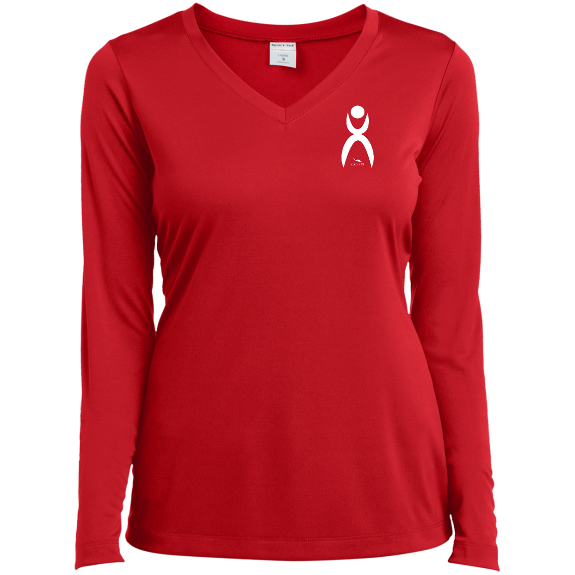 GLYPHIC EN WHITE -  LST353LS Ladies’ Long Sleeve Performance V-Neck Tee - 7 COLORS -