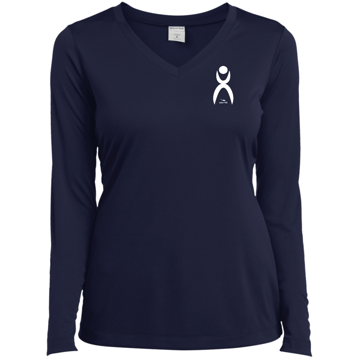 GLYPHIC EN WHITE -  LST353LS Ladies’ Long Sleeve Performance V-Neck Tee - 7 COLORS -