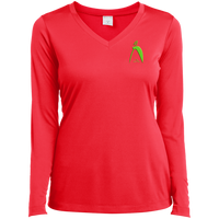 Thumbnail for BIG STEPPIN GLYPHIC EN LIME 3D PRINT - SM LST353LS Ladies’ Long Sleeve Performance V-Neck Tee - 4 COLORS -