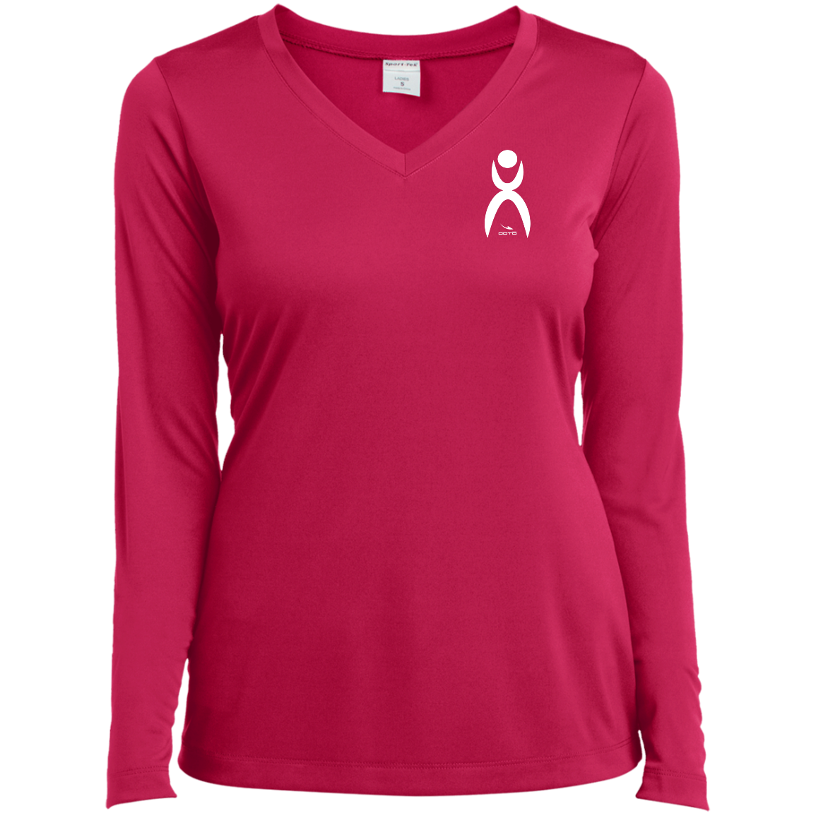 GLYPHIC EN WHITE -  LST353LS Ladies’ Long Sleeve Performance V-Neck Tee - 7 COLORS -