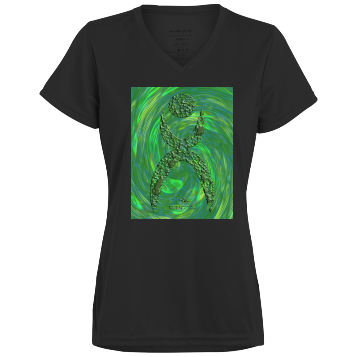 GLYPHIC EN HALTED PHASE OVER GREEN STORM - 1790 Ladies’ Moisture-Wicking V-Neck Tee