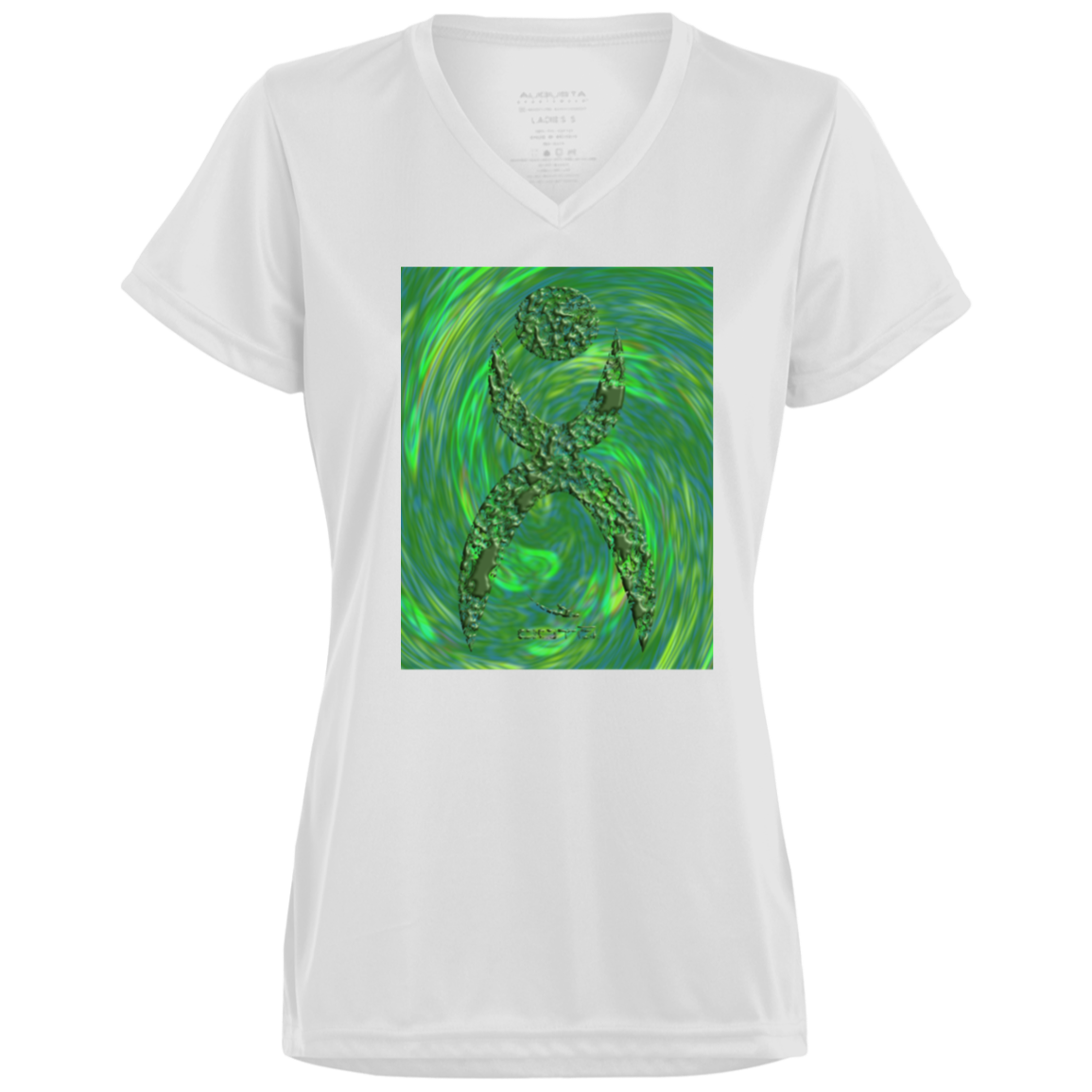 GLYPHIC EN HALTED PHASE OVER GREEN STORM - 1790 Ladies’ Moisture-Wicking V-Neck Tee