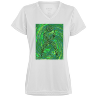 Thumbnail for GLYPHIC EN HALTED PHASE OVER GREEN STORM - 1790 Ladies’ Moisture-Wicking V-Neck Tee