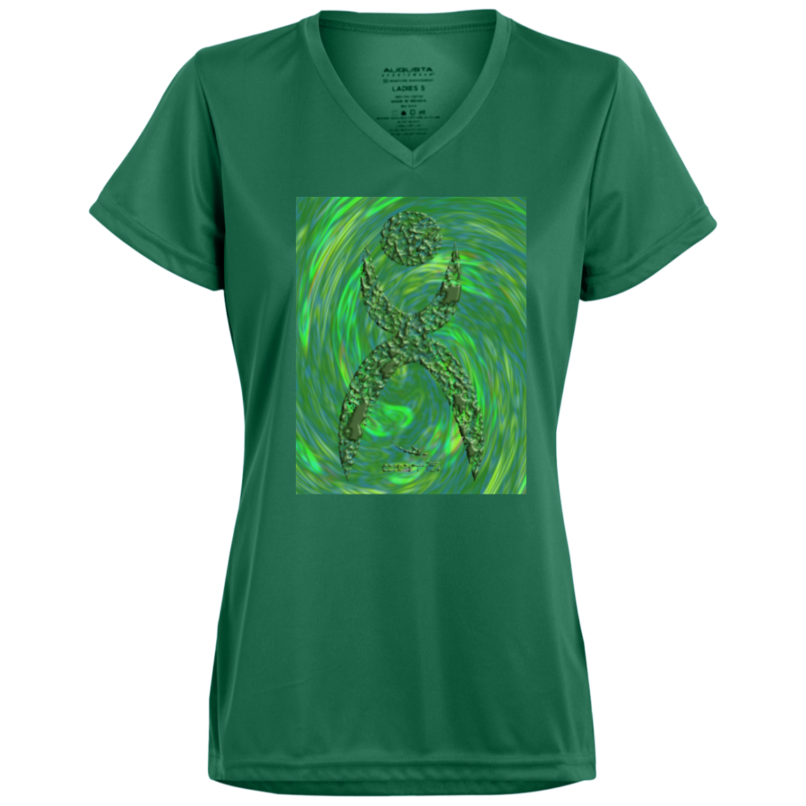 GLYPHIC EN HALTED PHASE OVER GREEN STORM - 1790 Ladies’ Moisture-Wicking V-Neck Tee